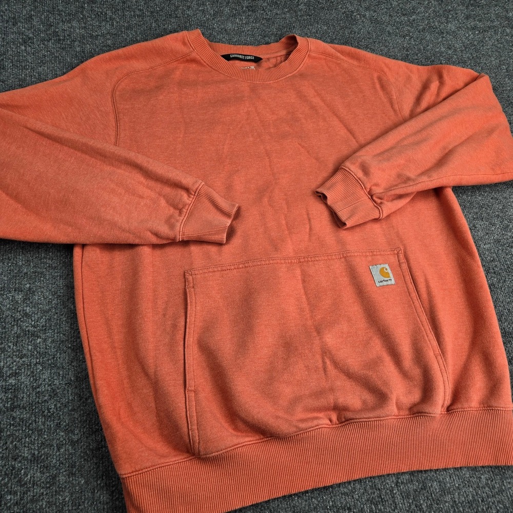 Carhartt Sweatshirt Men Large Force Relaxed Fit Desert Orange Kangaroo Pocket